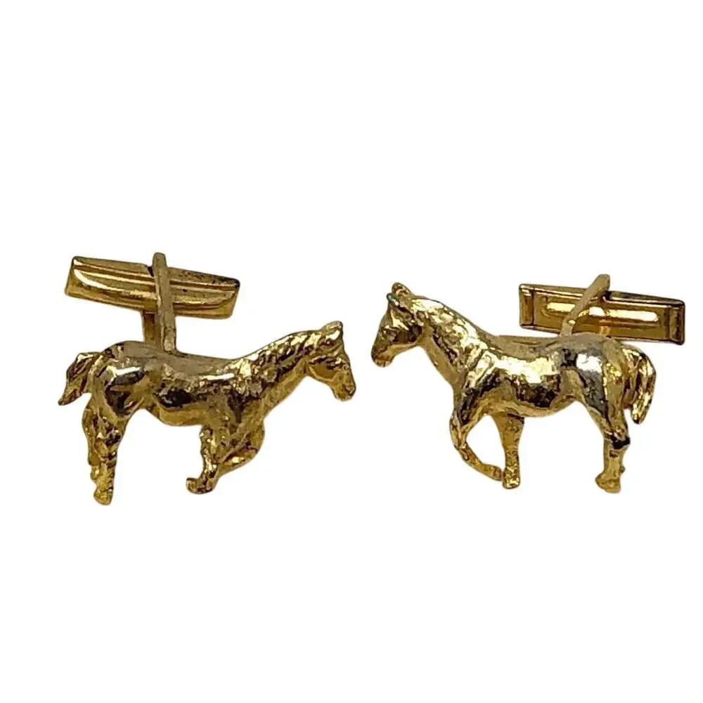 Vintage Equestrian Horse Cufflinks & Tie Pin Set by Hickok USA